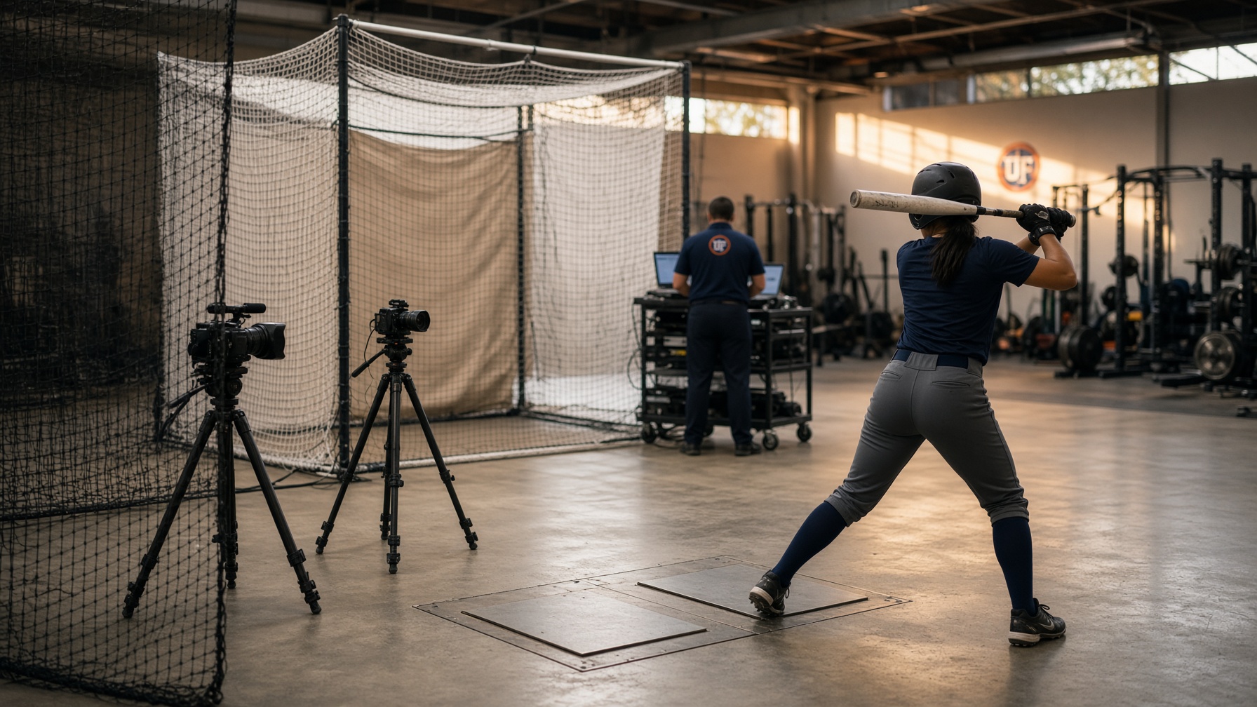 Force-plate and high-speed camera setup for softball swing analysis